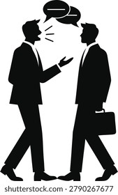 Business people having a conversation with speech bubbles silhouette, business