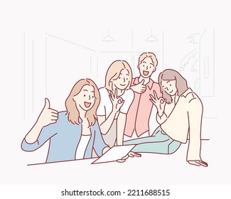 Business people having fun and chatting at workplace office. Hand drawn style vector design illustrations. Hand drawn style vector design illustrations.