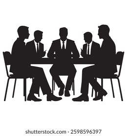 Business people having meeting or conference. Coworkers sitting at the table silhouette vector illustration. white background.