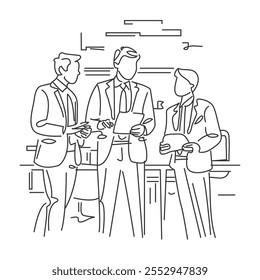 Business people having a meeting, doodle continuous line art vector illustration. 