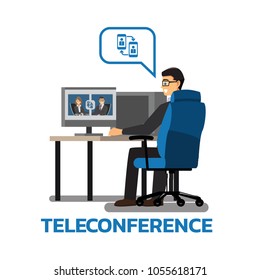 Business People Having Teleconference Board Meeting,businessmen Video Call ,Vector illustration cartoon character
