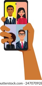 
Business people Having a Video Conference Vector Cartoon illustration. Virtual communication via video chat group session 
