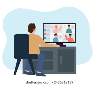 Business people having video conferences on a laptop. flat vector illustration.