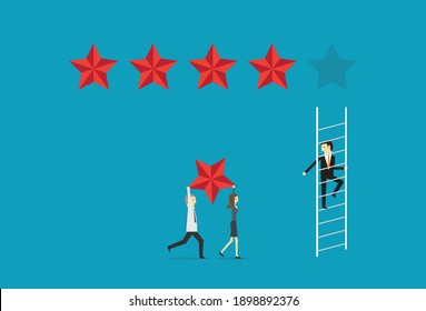 Business people help each other to give ratings, Vector illustration in flat style