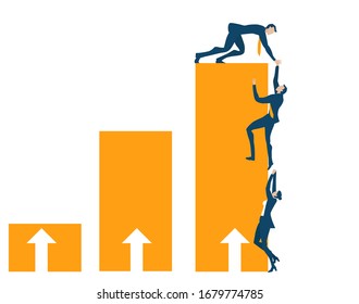  Business people helping each other to get on top of growth chart. 