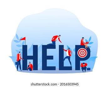 Business people helping employees to climb on top of growing . Vector illustration for mentorship, teamwork, professional support concept