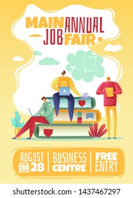 business people hiring reviewing resumes training beginners employee search cartoon flat style vertical poster