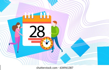 Business People Hold Calendar Deadline Work Time Concept Flat Vector Illustration