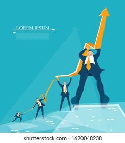 Business people holding up arrow, growth chart as symbol of working together, support and great achievement. Business concept illustration. 