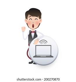 Business people holding button web over white background. Vector design.