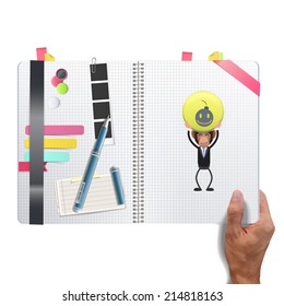 Business people holding button web printed on book. vector design