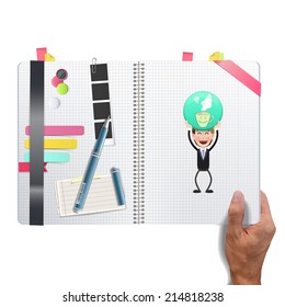 Business people holding button web printed on book. vector design