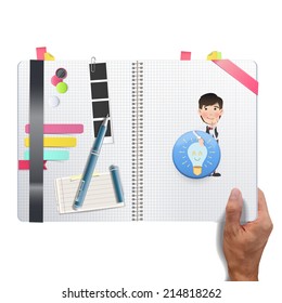 Business people holding button web printed on book. vector design