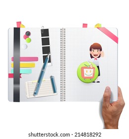 Business people holding button web printed on book. vector design