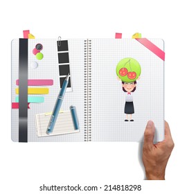 Business people holding button web printed on book. vector design
