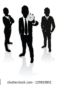 business people holding a cd