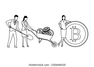 business people holding cryptocurrency black and white