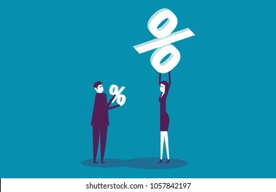 Business people holding different percent sign. Vector illustration business concept.