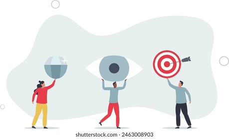 business people holding mission, vision and value elements.flat vector illustration.