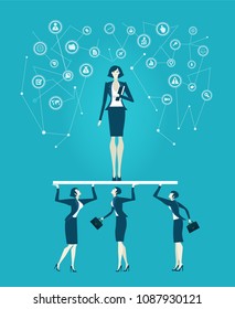 Business people holding up the platform with business woman