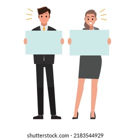 Business People holding sign welcome to teamwork ,Vector illustration cartoon character.
