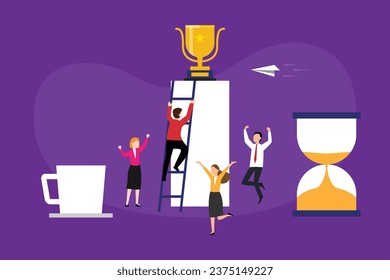 business people with hourglass and trophy 2d vector illustration concept for banner, website, landing page, flyer, etc