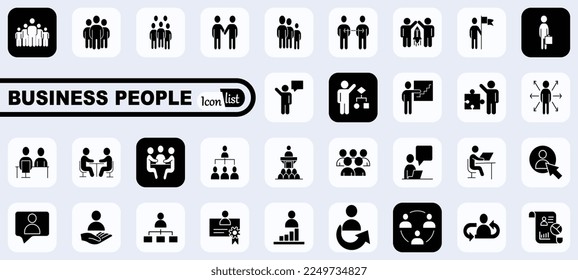 Geschäftsleute, Mitarbeiter, Büromanagement - Thin-line-Icon-Set. Kollektion von Symbolen in einer Übersicht. Einfache Vektorgrafik.