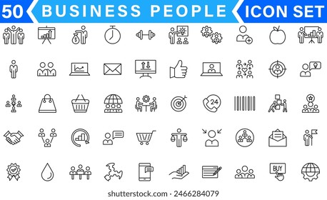 Business people, human resources, office management - thin line web icon set. Outline icons collection. Simple vector illustration