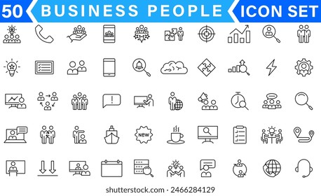 Business people, human resources, office management - thin line web icon set. Outline icons collection. Simple vector illustration