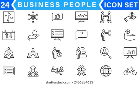 Business people, human resources, office management - thin line web icon set. Outline icons collection. Simple vector illustration