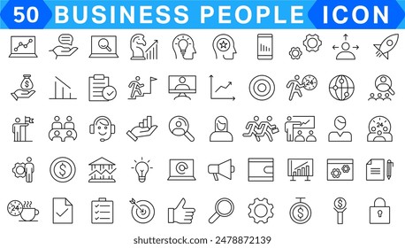 Business people, human resources, office management - thin line web icon set. Outline icons collection. Simple vector illustration