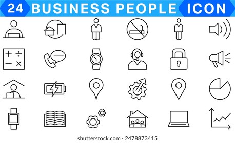 Business people, human resources, office management - thin line web icon set. Outline icons collection. Simple vector illustration