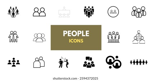 Business people, human resources, office management - thin line web icon set. Outline icons collection. Simple vector illustration