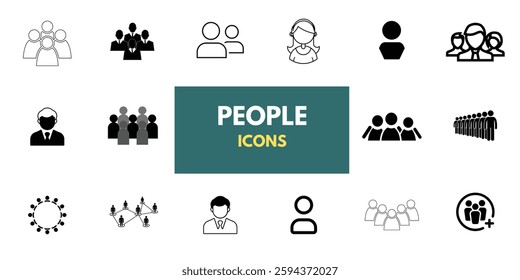 Business people, human resources, office management - thin line web icon set. Outline icons collection. Simple vector illustration