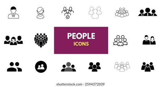 Business people, human resources, office management - thin line web icon set. Outline icons collection. Simple vector illustration