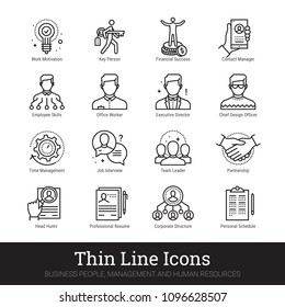 Business people, human resources thin line icons. Modern linear logo concept for web, mobile application. Management, employee organization structure, team work symbols. Outline vector collection.