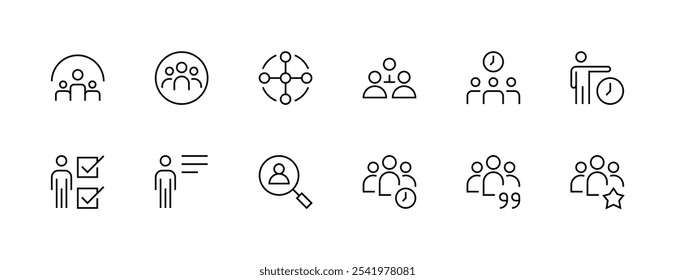 Coleção de ícones de pessoas de negócios. Comunidade, redes, trabalho em equipe, grupo empresarial, cliente, funcionário, grupo de trabalho e muito mais. Traçado editável. Pixel perfeito. Grade de 32px.