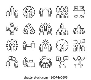 Business People Icon. Business People Line Icon Set. Vector Illustration In Flat Line Style.