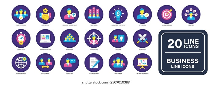 Business people icon set. Collection of team, leadership, employee, career and more. Vector illustration. Easily changes to any color.