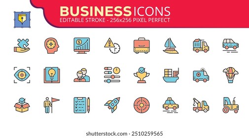 Business people icon set. Collection of team, leadership, workshop, employee, career and more. Vector illustration. Easily changes to any color.