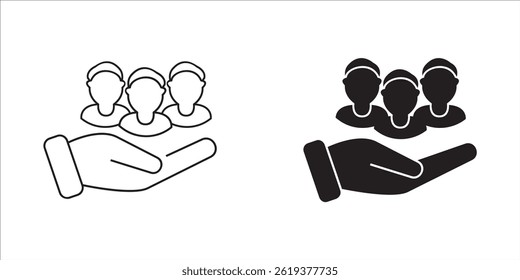 Business people icon set. An inclusive workplace. Employee’s Protection Filled Outline icon vector illustration on white background
