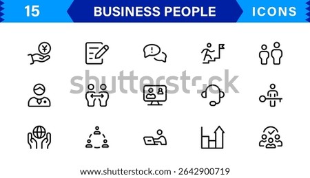 Business People Icon Set Representing Leadership, Teamwork, Meetings, Growth, and Success in a Minimalist, Professional, and Download-Ready Style