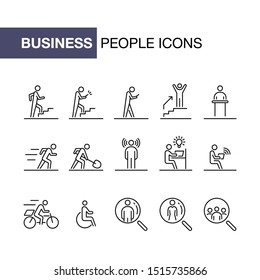 Business people icon set simple line flat illustration