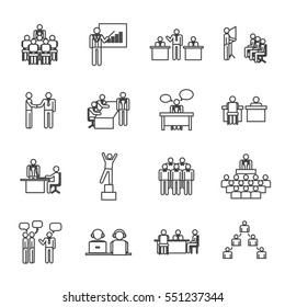 Business people icon set,vector illustration.Leadership training,meeting and corporate career.Modern linear pictogram concept.Outline symbol collection. Simple material design for web and website