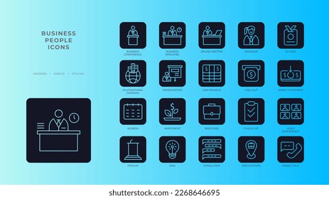 Business People Icons with black filled outline style