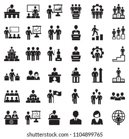 Business People Icons. Black Flat Design. Vector Illustration. 