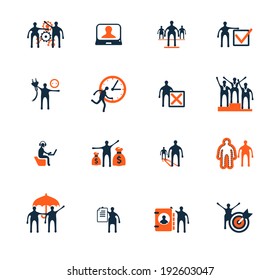 Business people icons. Management, human resources, marketing, e-commerce solutions. Flat design
