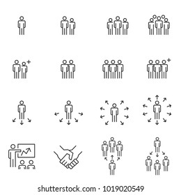business people icons , meeting communication , work group team line vector