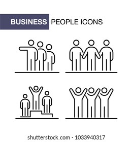 Business people icons set simple ui line flat illustration. Group of people.