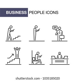 Business people icons set simple line flat illustration.